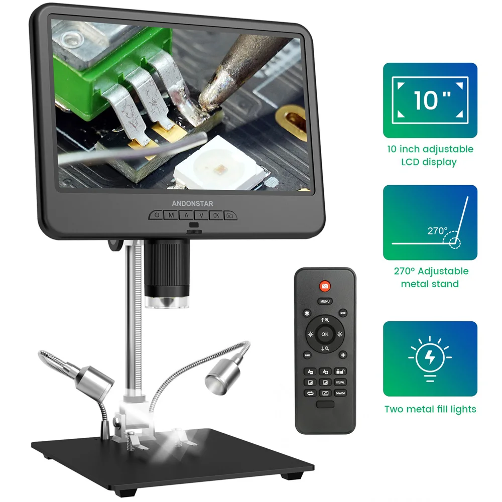 Andonstar AD210 Digital Professional Microscope 260X Magnification Soldering Microscope 10.1inch LCD Display with LED Light