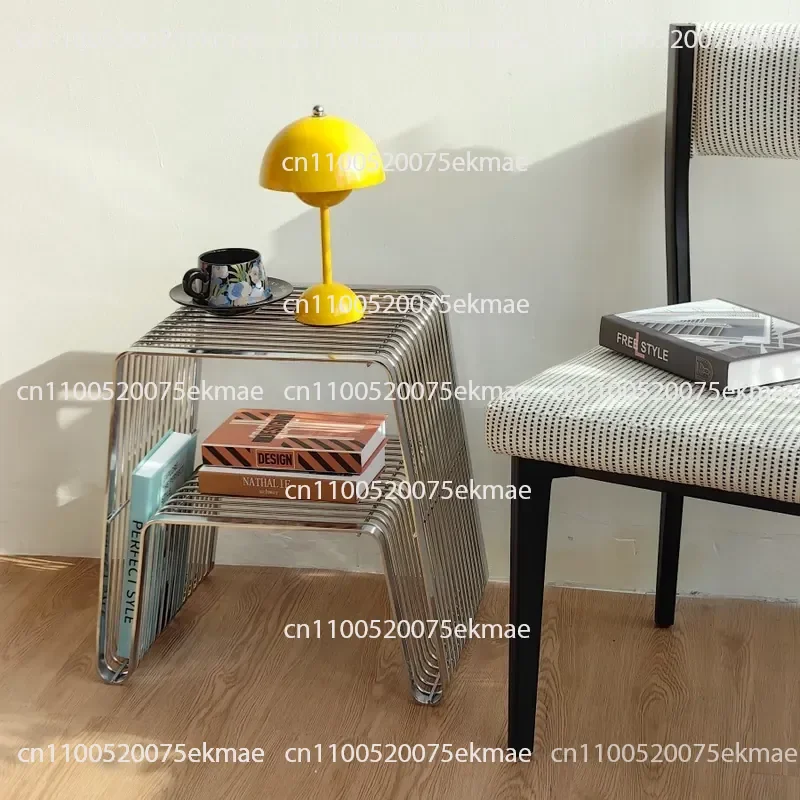 Stainless Steel Wire Frame Edge, Minimalist Design, Multi-functional Stool, Bedside Table, Living Room Sofa