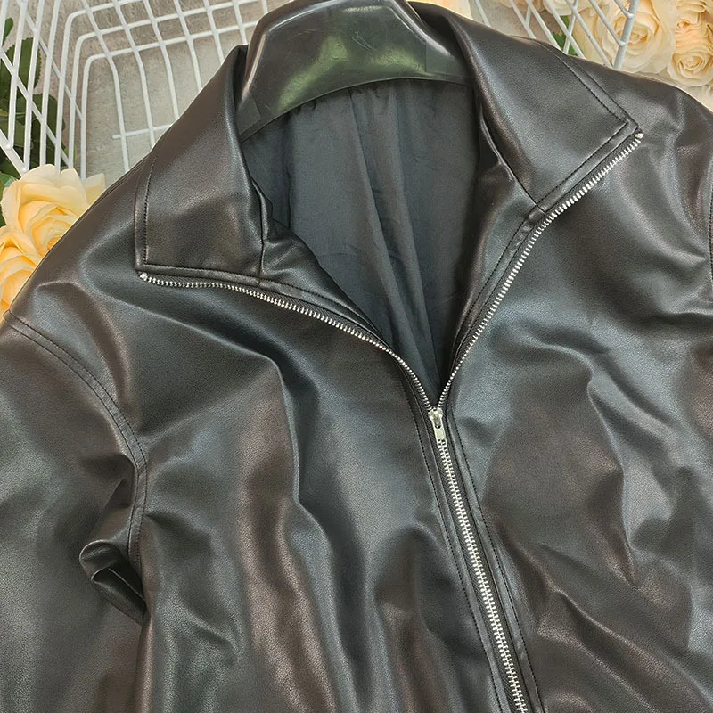 Giacche da donna in ecopelle con cerniera colletto rovesciato cappotti tinta unita manica lunga streetwear giacca da lavoro regolare autunno inverno 2025