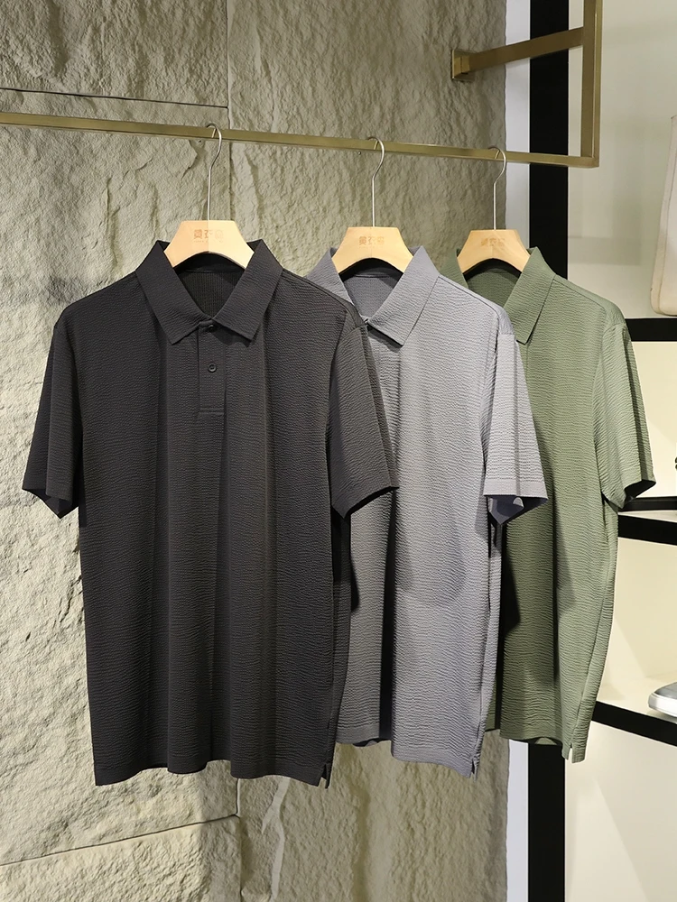 

Summer 2024 Men's Casual ort Sve irt Breathable Elastic Bubble Cloth Soft Skin-Friendly Flip Collar Doctor.Huang'...