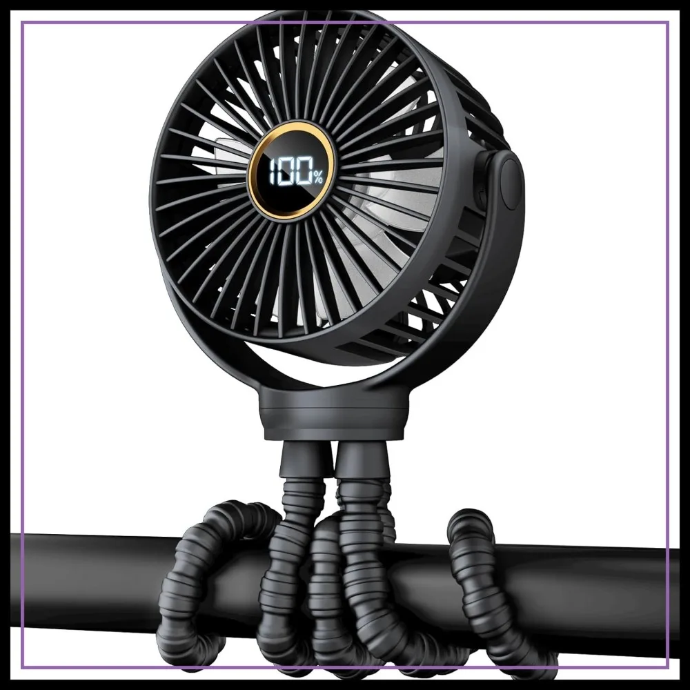 

360° Rotating Portable Stroller Fan, 3-Speed Rechargeable Mini Fan for Car Seat, Wagon, Treadmill, Black