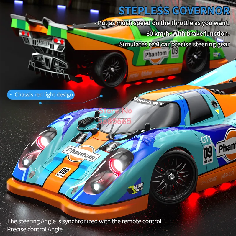 المهنية الانجراف سباق فرش السيارات RC سيارة 1:16 4WD 6 الإضاءة المعادن دوران شقة تشغيل عالية السرعة التحكم عن بعد سيارة
