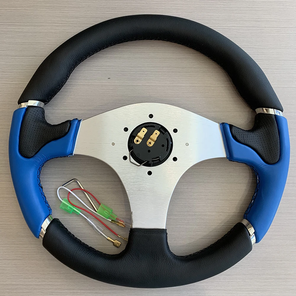 Tiypeor Car Steering Wheel Black Leather Patchwork Steering Wheel 350mm Flat Bracket Racing Steering Wheel