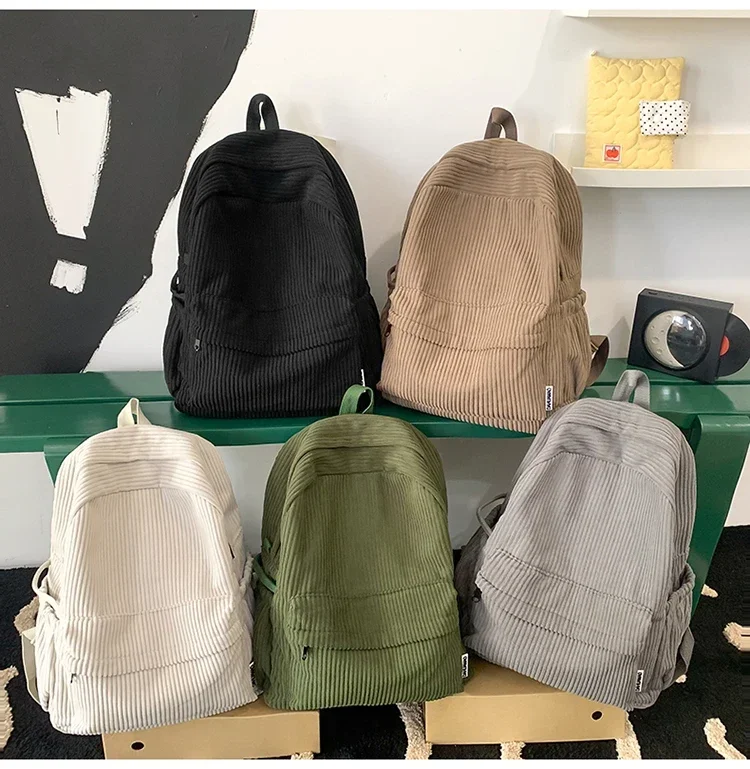 Solid Nylon Soft Sewing Thread Zipper School Bags 2026 High Quality Large Capacity Bags Corduroy Casaul Softback Youth Backpack