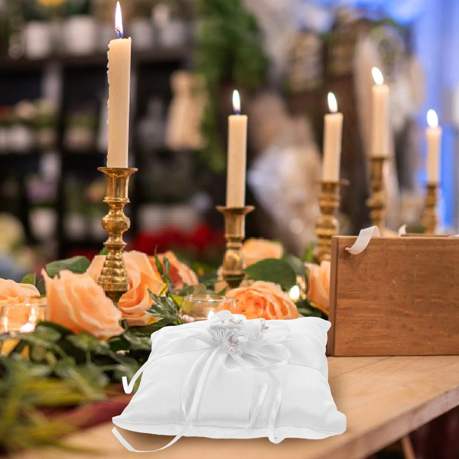 Elegant Wedding Ring Pillow with Bowknot Charm Delicate Soft Cloth Ring Bearer Cushion for Ceremony Wedding Party Proposal