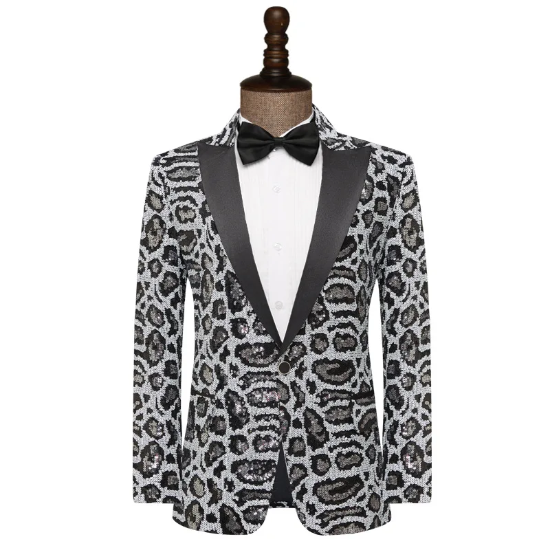 

HOO 2024 Men's Leopard Print Color-Blocking Sequin blazer Host Singer Stage Performance blazer