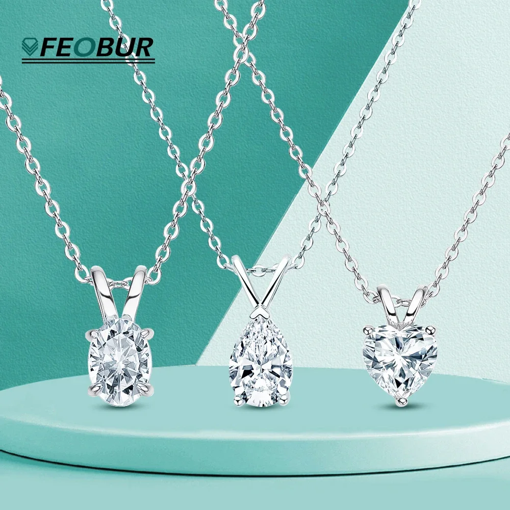 

FEOBUR 1CT Oval Moissanite Necklace for Women Heart Cut Solitaire Diamond Detachable Pendant Necklaces Silver 925 Jewelry Wholes