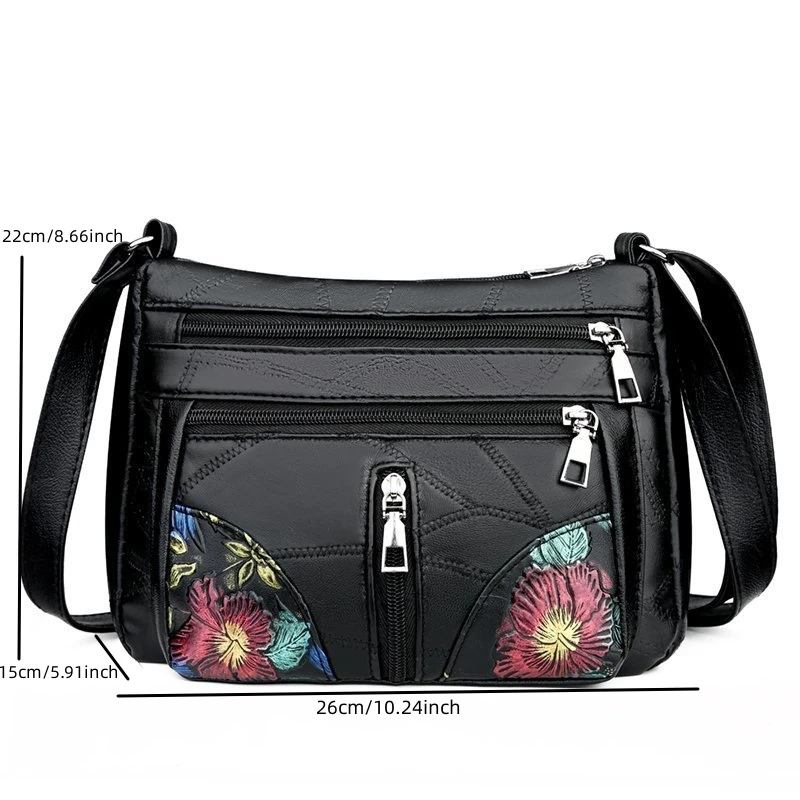 Luxury Soft Leather Women Messenger Shoulder Handbags and Purses Flowers Multi-pocket Crossbody Mommy Bag Ladies Sac 2023 New