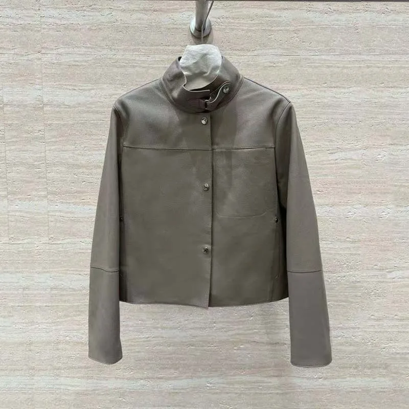 genuine leather jacket short length 2026 new fashion Soft and gentle Lychee-patterned sheepskin grey  black