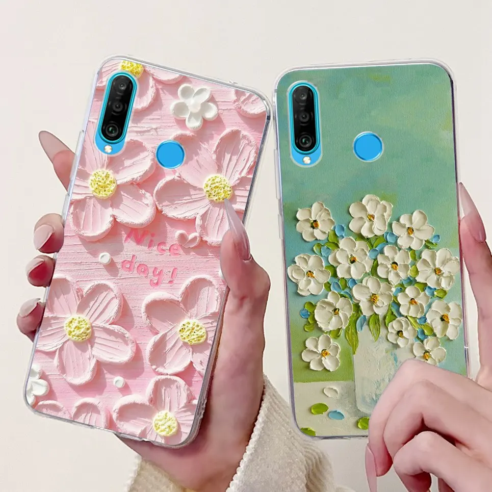 Cover For Huawei P30 Lite P10Lite Back Bumper Huawei P20 Lite Colorful Butterfly Flower Painting Phone Case Transparent Soft TPU