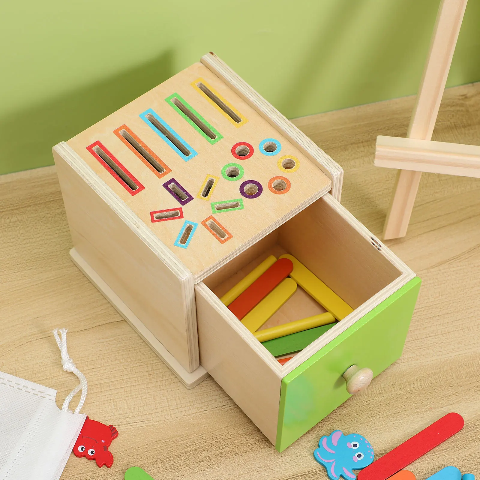 1Set Wooden Shape Matching Educational Montessori Color Sorting Game for Toddlers Early Learning Cognitive Development