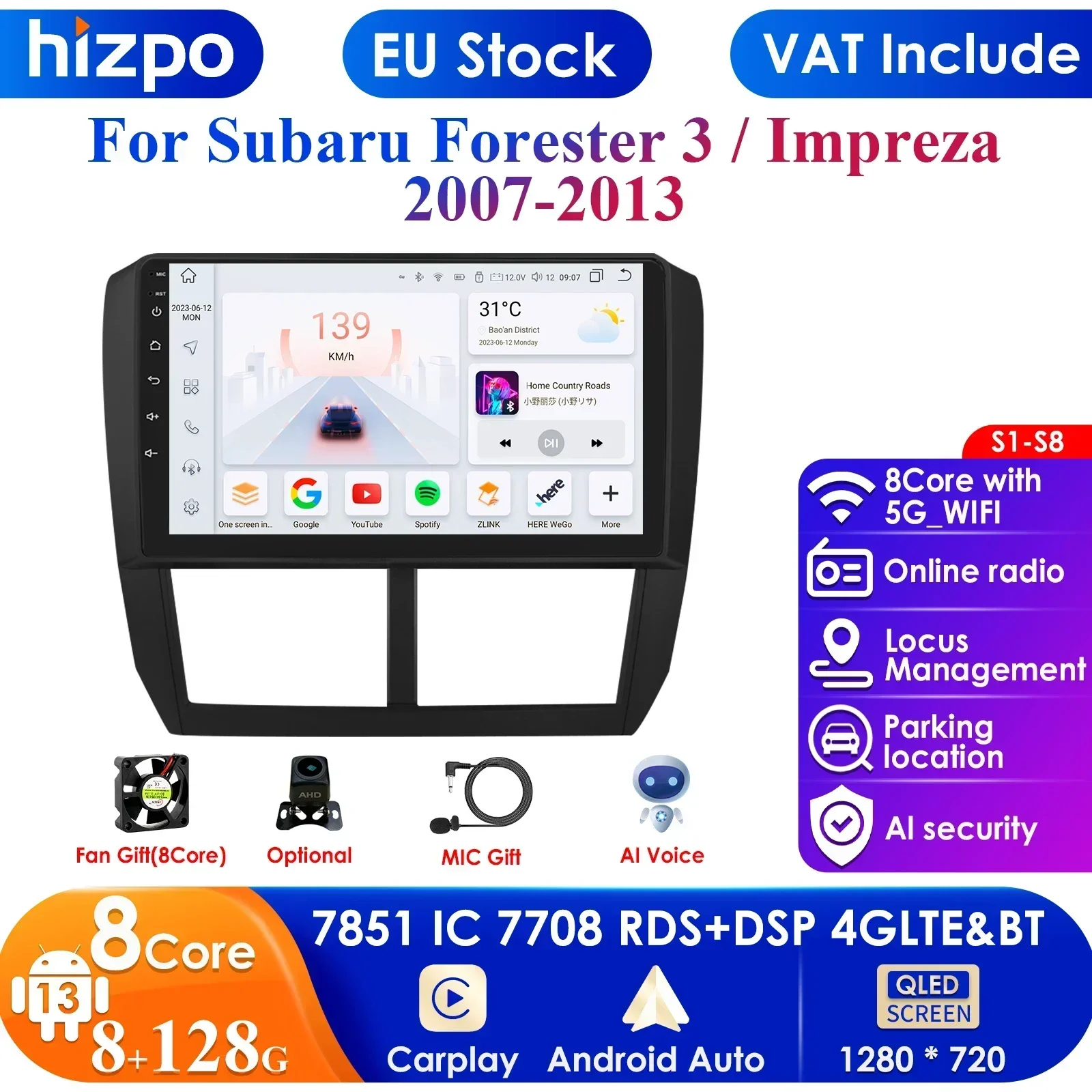 DSP 4G 2Din Android 12 Autoradio für Subaru Forester 3 SH 2007-2013 Impreza WRX STI GPS Navi