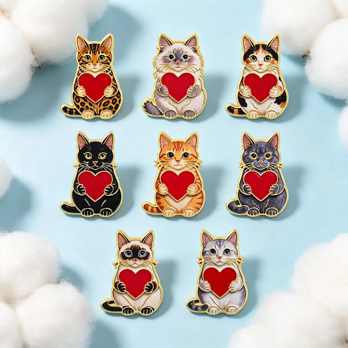 8 Stück Rote Herz-Katzen-Emaille-Pins, Cartoon-Broschen für Mäntel, Tier-Broschen, Kragen- und Reversnadeln, Metall-Abzeichen, Schmuck, Geschenke für Tierliebhaber – Detail 3