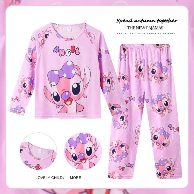 2-14Y Kids Pajamas Long Sleeve Suit for Spring Autumn Childr Pajama Set Cartoon Stitch Boys Loungewear Comfy Casual Girls Pijama