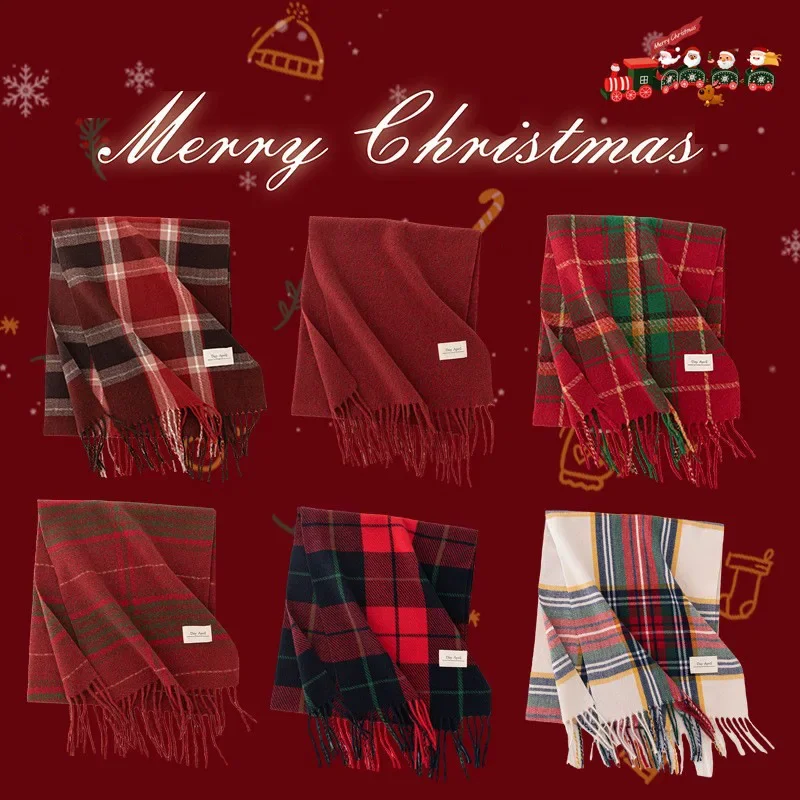 

Warm Scarves Shawl For Women Double-Sided Knitted Scarves Fashion Versatile Woolen Shawl Girls Christmas Present