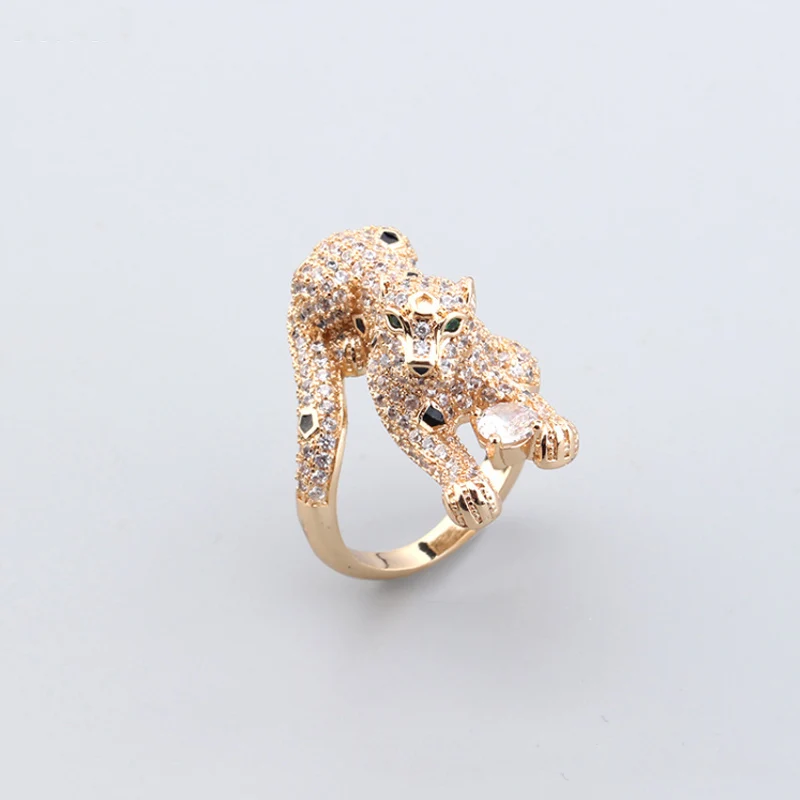 European and American Fashion New Leopard Titanium Steel Micro-Inlaid AAA Zircon Ring Luxury Accessories