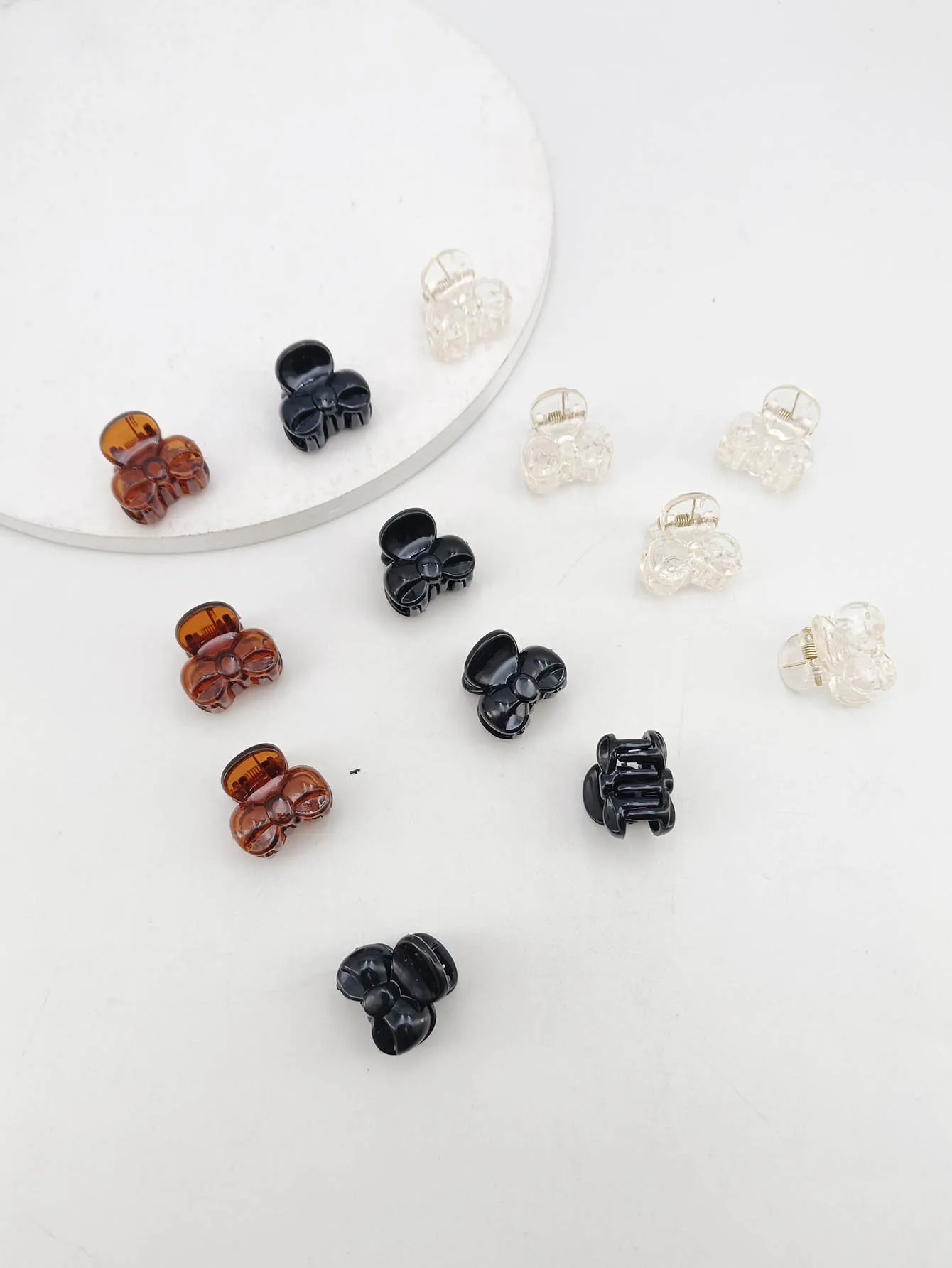 10/20/50/100 PCS Haarklammern für Frauen 2 cm kleiner Bogen Schwarz Braun Transparenter Kunststoff Mini Haarnadel Haarspangen Haarzubehör – Detail 19