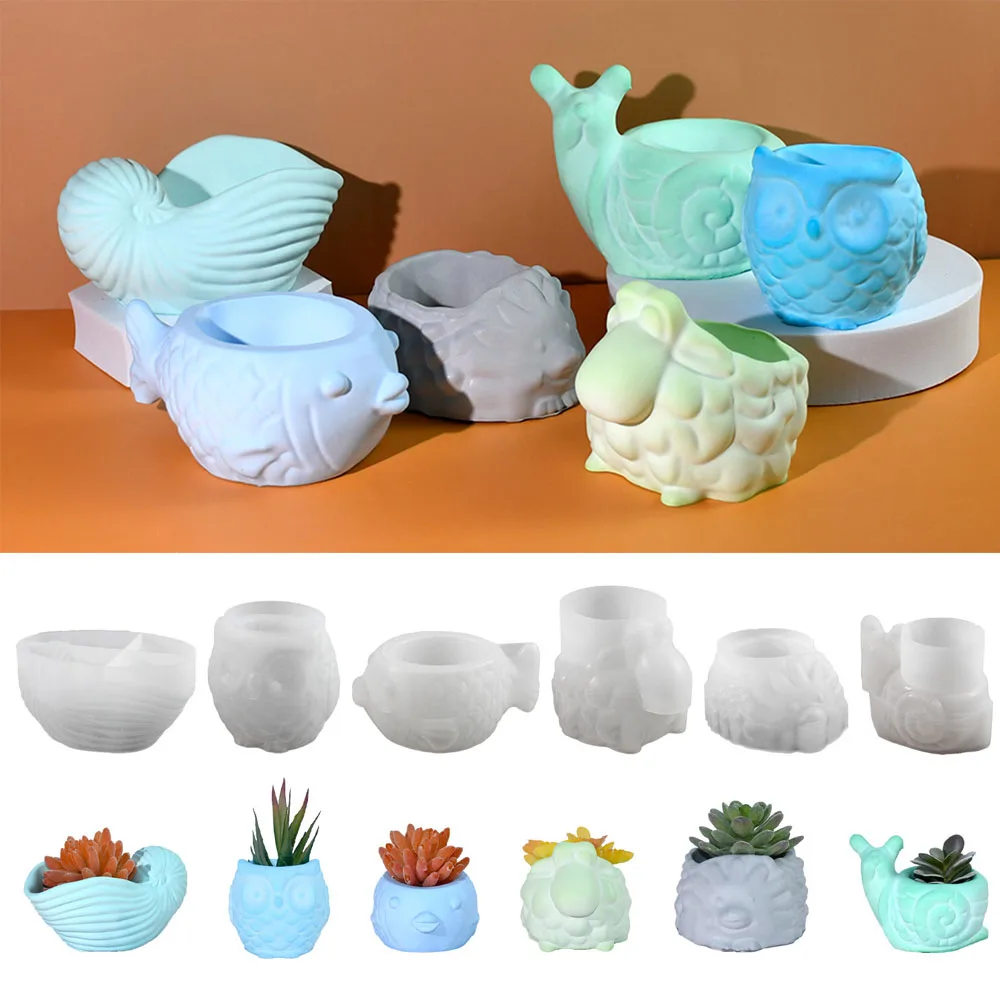 

Succulent Potted Cement Flower Pot Mold Gypsum Ornament Concrete Candle Cup Silicone Molds Cute Animal Resin Storage Vessel Mold