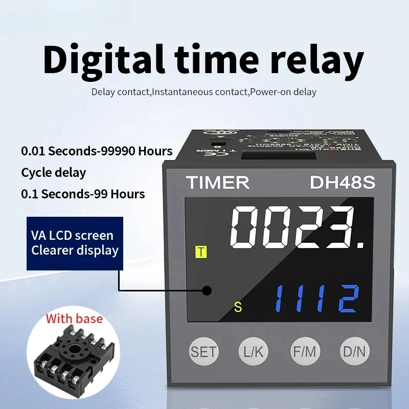 New Dh48s-1z/2z/2zh Digital Cycle Timer Relay Ac220v Ac/Dc24v Dc12v Programmable Precision Delay Relay 0.01s-99990h With Base