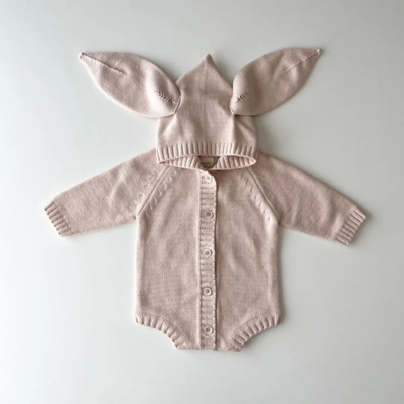 Baby Girls\' Clothes Toddler Knit One Piece Bunny Ear Cartoon Cute Bodysuit Toddler Outfit