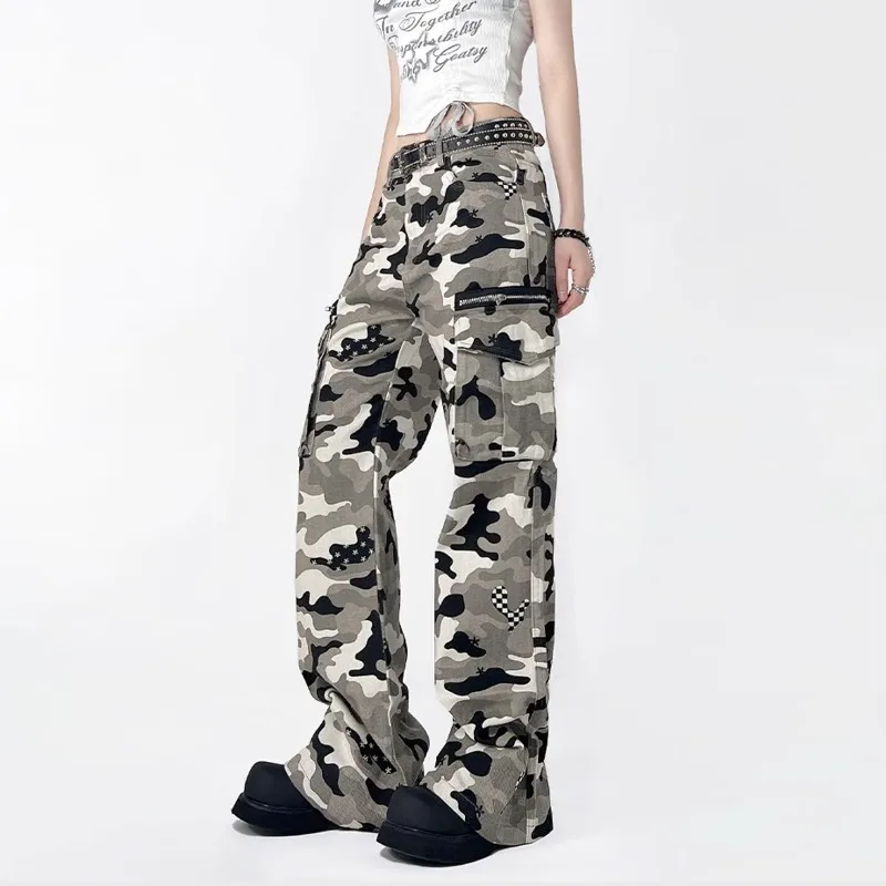OR FL American Retro Cargo Camouflage cotton Pants Women's Trendy Brand Baggy Wei La Slacks Camouflage Cargo Trousers Women Y2k