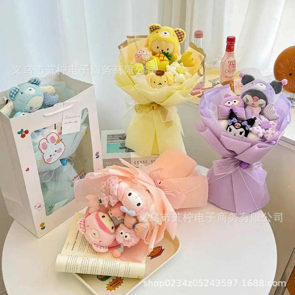 Kawaii Kuromi Cinnamoroll Plush Doll Bouquet Girls Festival Gift Sanrio Cute Cartoon My Melody Soap Bouquet Gifts for Girlfriend