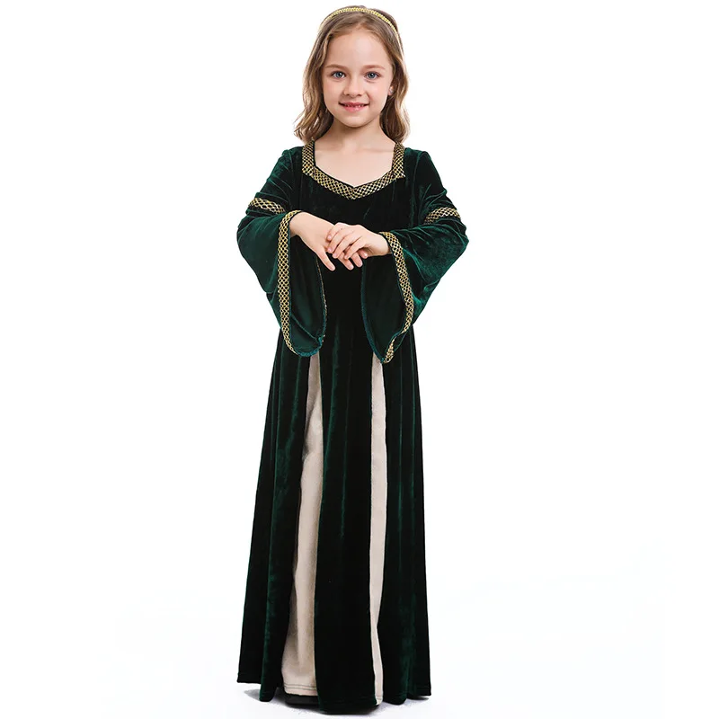 New Halloween Medieval Royal Court Dress Cosplay Girls Chidren Retro Gown Renaissance Costume Performance Party Outfit for Kids