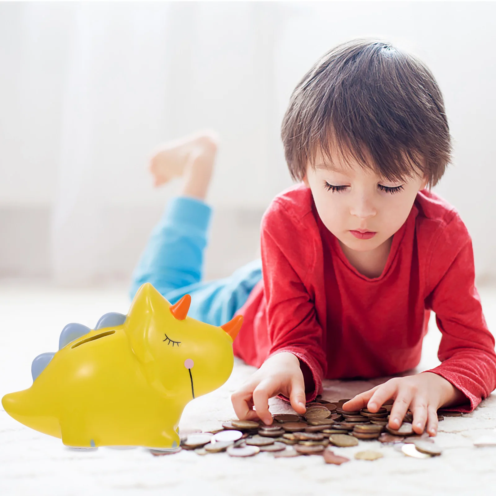 1Pcs Ceramic Coin Storage Box Dinosaur Themed Money Box for Organizing Change Kids Room Desktop Decorative Piece