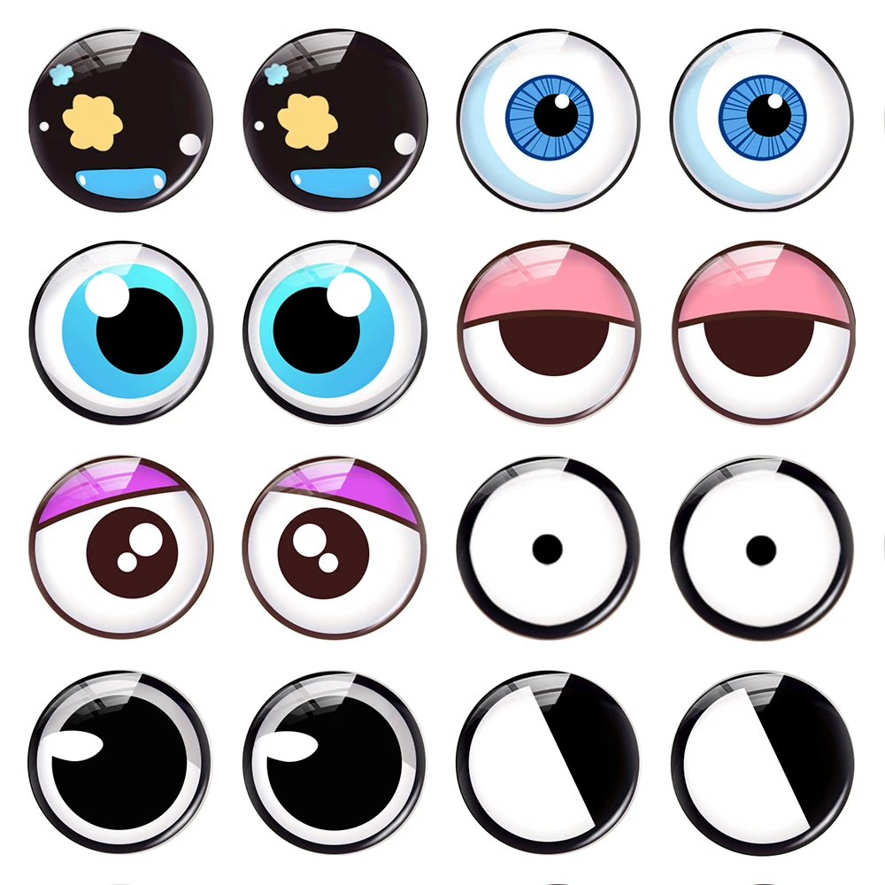 Round Cartoon Handmade Pupils Ragdoll Toy Eyeball Eyes Doll Photo Glass Cabochon Flatback Demo Cameo For Diy Jewelry Making