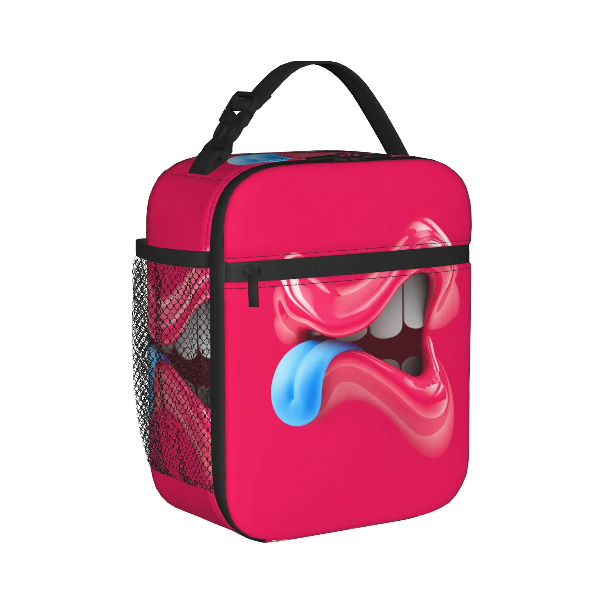 Funny Expression Silly Face Mouth Tongue Out Cartoon Lips Insulated Lunch Bags Thermal Bag Tote Lunch Box School Girl Boy