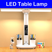 Folding LED Touch Dimming Table Lamp Reading Eye Protection Double Head Desk Lamp With Time Date Bedside USB Charge Night Light