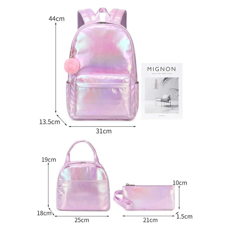 3 Pcs Set Children\'s School Bag Cute Student Backpacks for Teenager Girls Waterproof School bags With Lunch bag Pencil Case