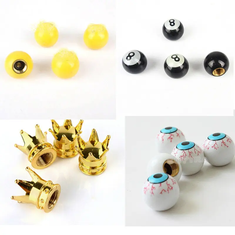 4pcs/lot Bicycle Tire Valve Caps Universal Dustproof Gold Crown Tyre Wheel Stem Air Valve Caps Tire Valve Auto Truck Bike