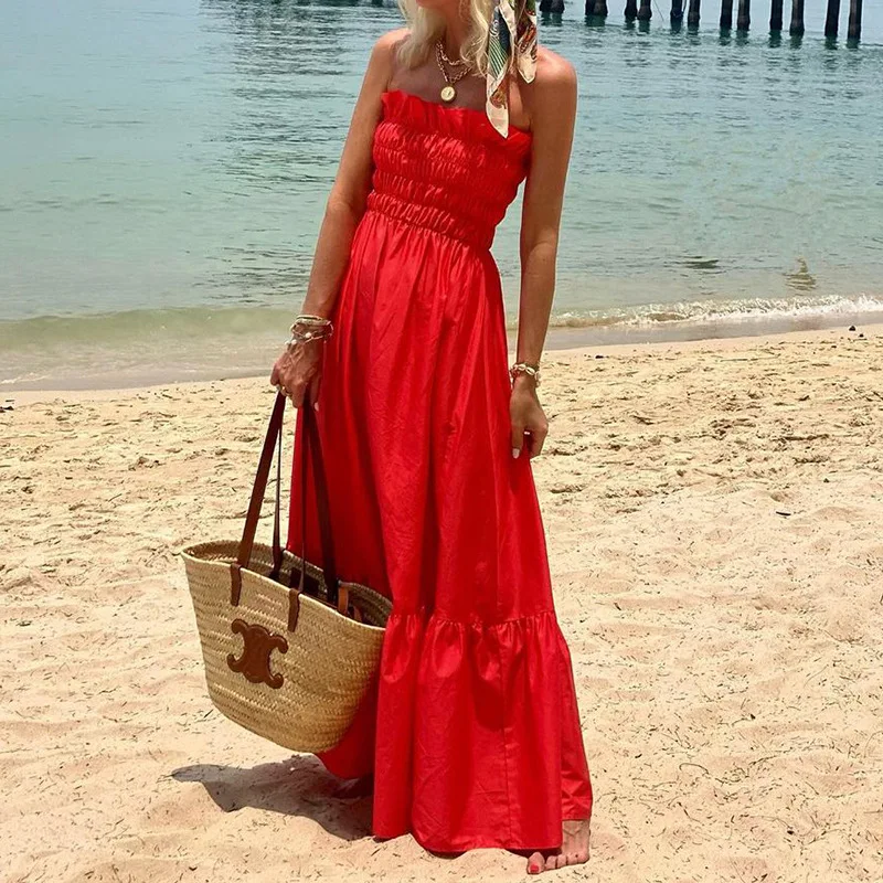 

Summer Women's Fashion Bohemian Holiday Maxi Dress Sexy Elegant Beach Party Sleeveless Dresses Robe