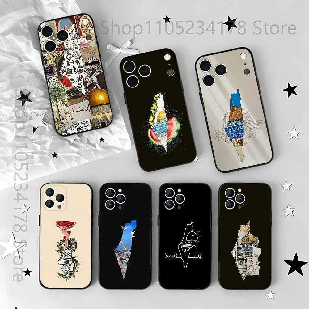 

Keffiyeh P-PalestineS-Flowers Phone Case For iPhone 17,16,15,14,13,12,11,Pro,Max,Plus,E,Air,Mini Protective Black Cover