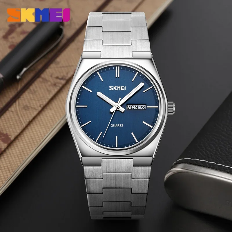 Skmei 9288 Luxury Quartz Watch for Men Stainless Steel Time Week Date Clock Reloj Hombre Sport Waterproof Wristwatches Mens 2049