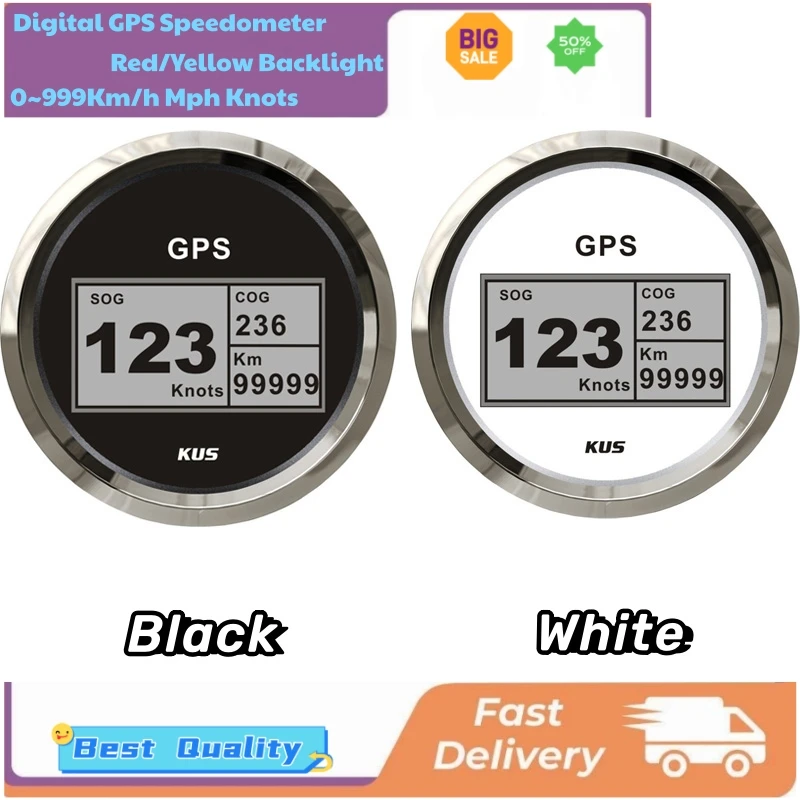 KUS Car Boat Bus Truck Universal 85mm Digital GPS Speedometers Cog 0-360 Sog 0-999Mph Km/H Knots Speed Gauges with GPS Antenna