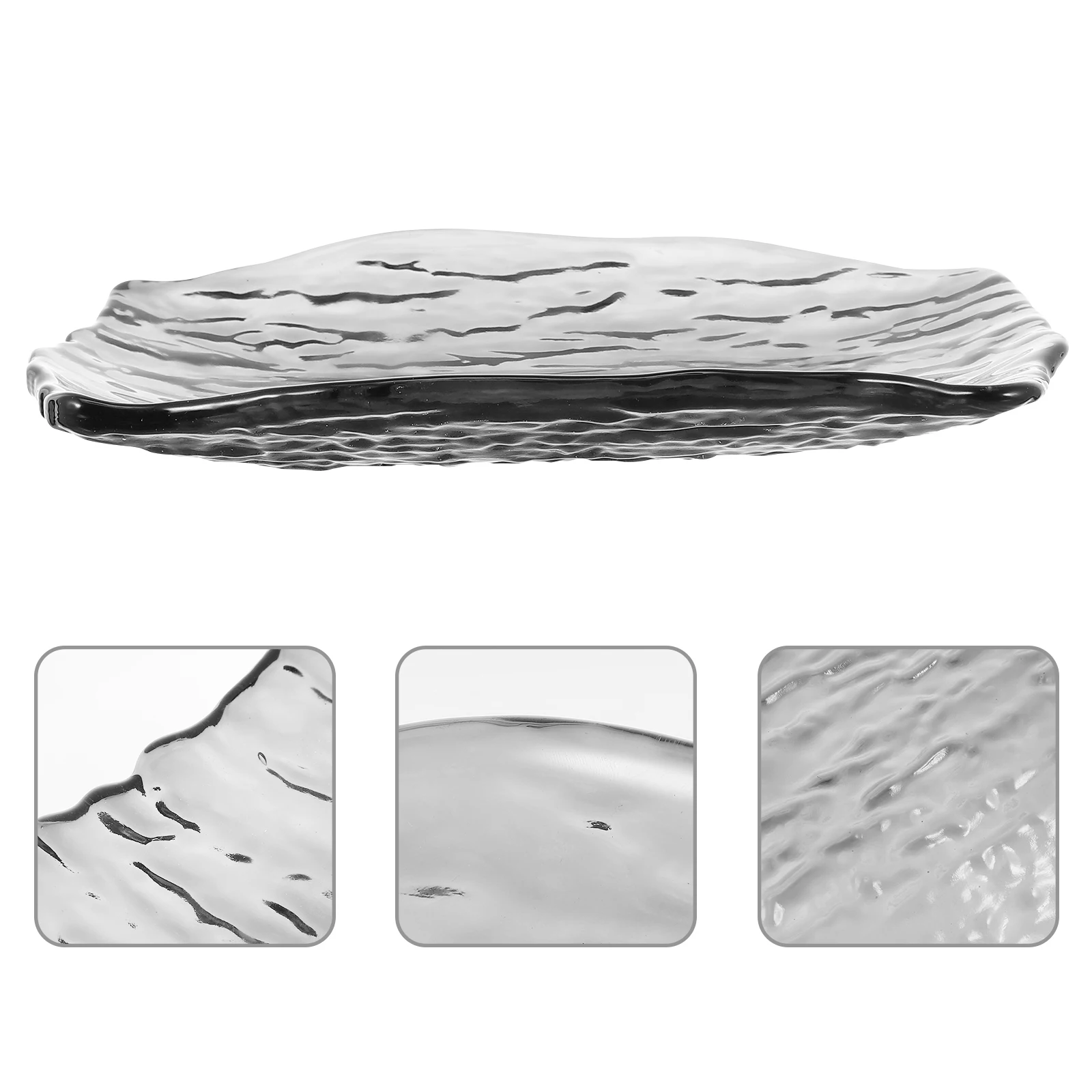

1Pcs Bark Texture Glass Plate Thick Fruit Serving Tray Home Snack Dinner Plate Practical Tableware Glass Serving Tray