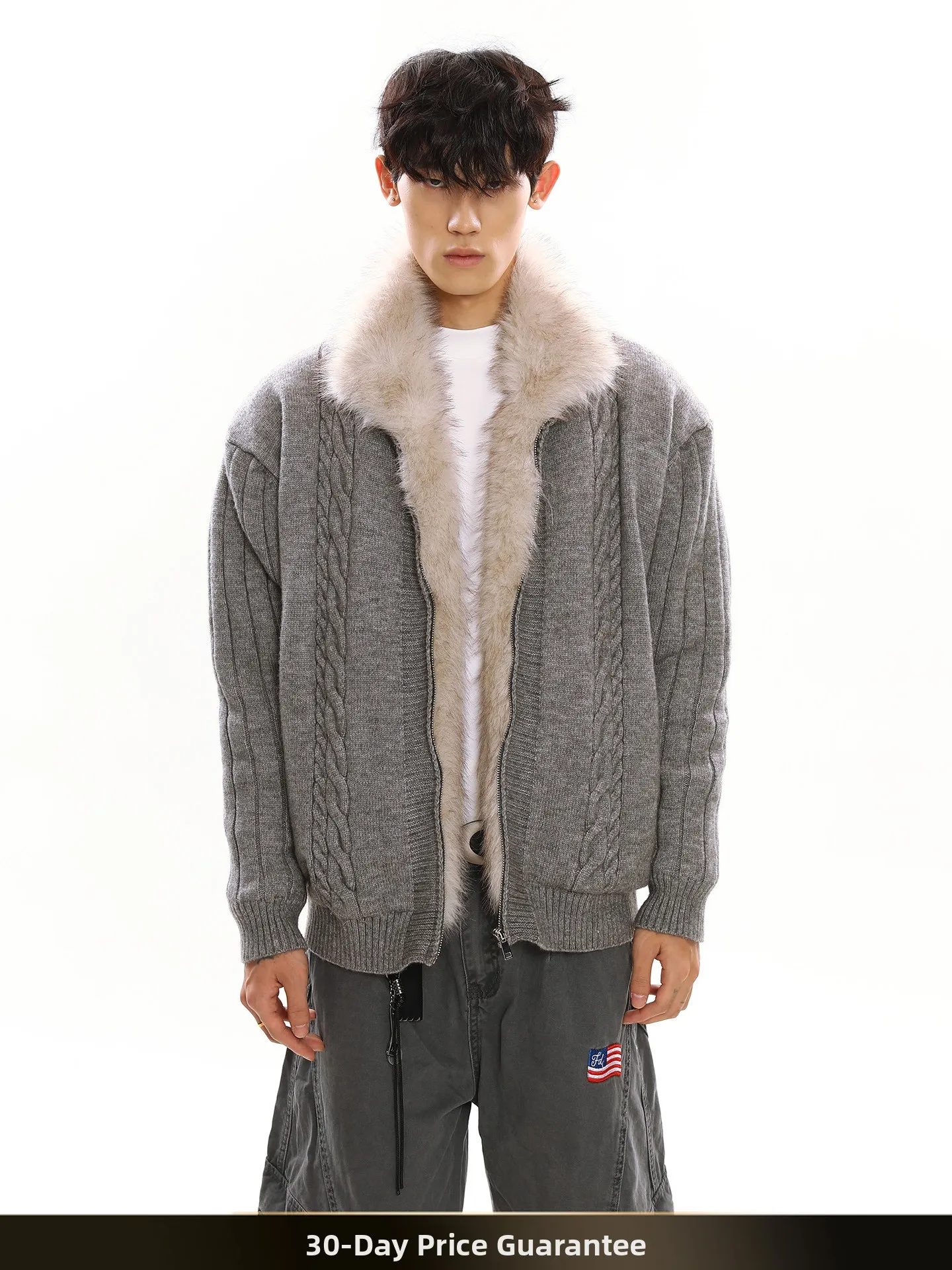 

Nted American Retro Twist Mountain Eagle Fur Collar Men's Winter Loose Warm Casual Cotton Jaet Youth ular Sle