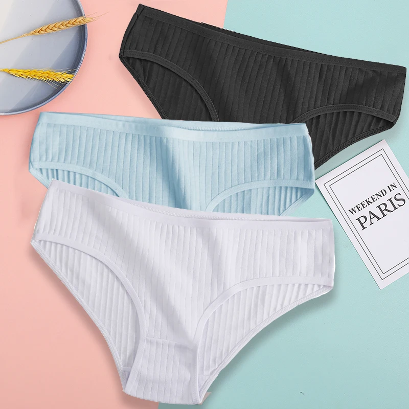 FIENTOO 3 Teile/satz Höschen Baumwolle Frauen Unterwäsche Sexy Unterhose Komfort Mädchen Slips für Weibliche Streifen Baumwolle Dessous Dessous
