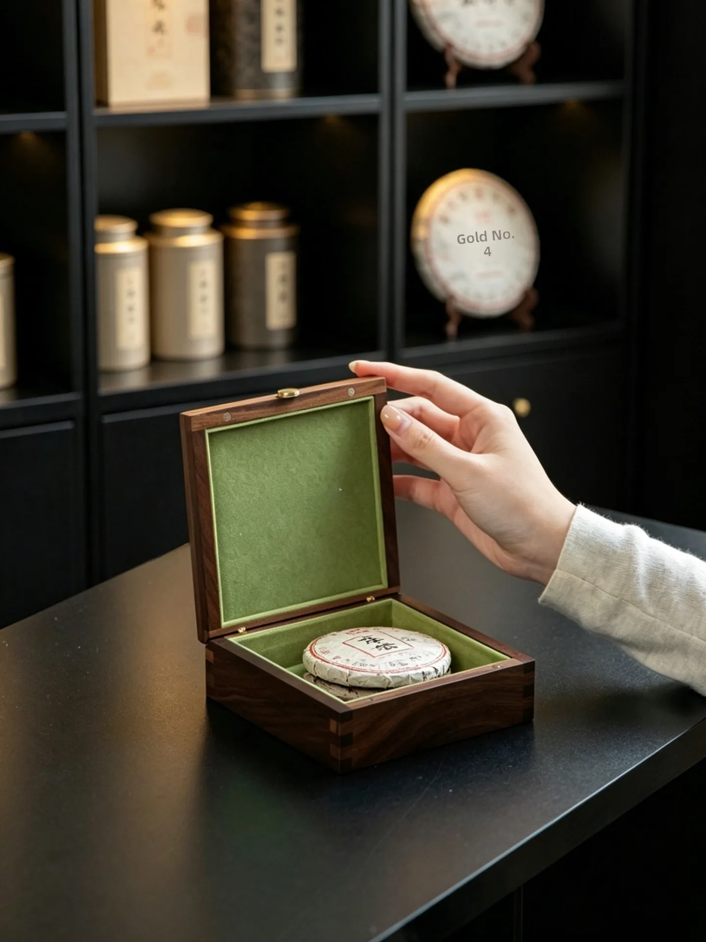 black-walnut-tea-cake-storage-box-pu'er-tea-white-tea-gift-box-with-lid-dustproof-packaging-box-round-cake-tea-storage-solution