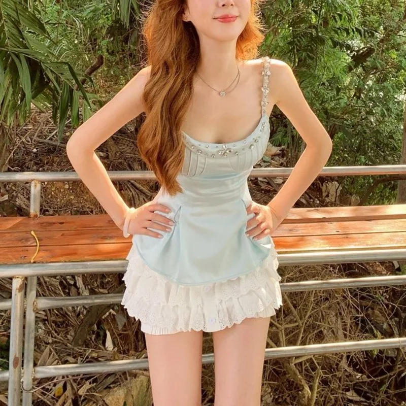 2026 Women's French Style Heavy Industry Camisole & Skirt Two Piece Set Sweet Elegant Cinched Waist Outfit For Summer