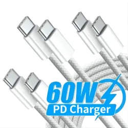 High-end 1M/3FT 60W Type C to C Fast Charging Cable for Phone Tablet PC Laptop --3 Pack