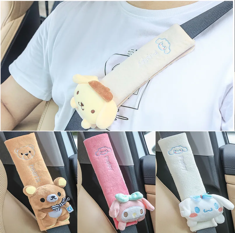 2024 Sanrio Car Seat Belt Cover Cinnamonroll Kuromi My Melody Cartoon Plush Seat Belt Cover Kawaii Car Decoration Parts