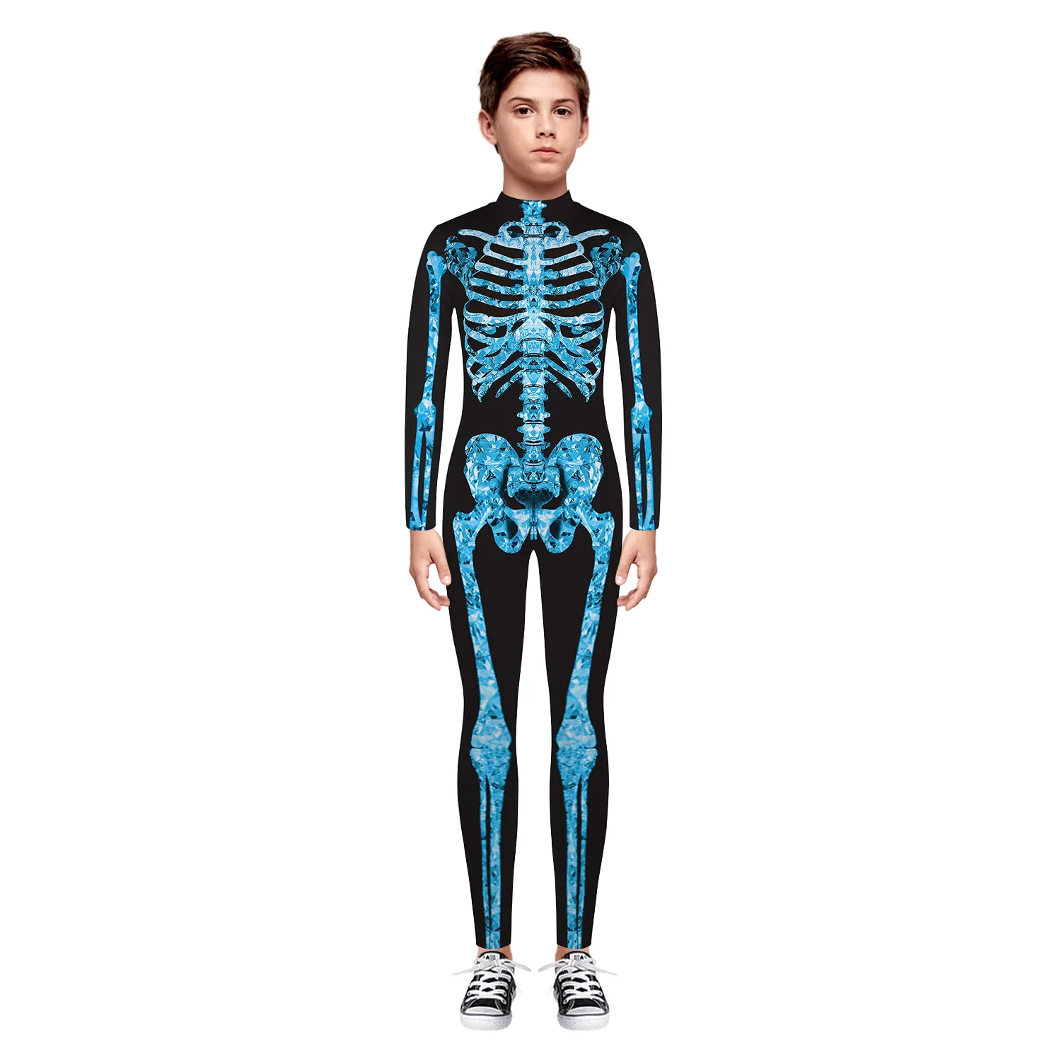 ชายหญิง3D ดิจิตอล Skeleton Skull พิมพ์ Bodysuit เด็ก Punk หุ่นยนต์ Jumpsuit เด็กฮาโลวีนชุดคอสเพลย์ชุด