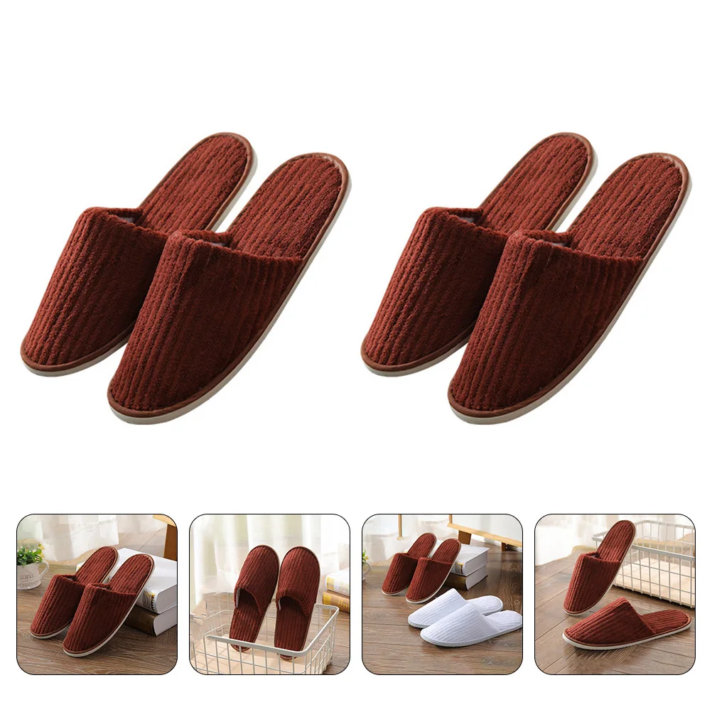 

2 Pairs Slippers Thickened Cotton Indoor Guest Footwear Coffee Coral Fleece Men and Women
