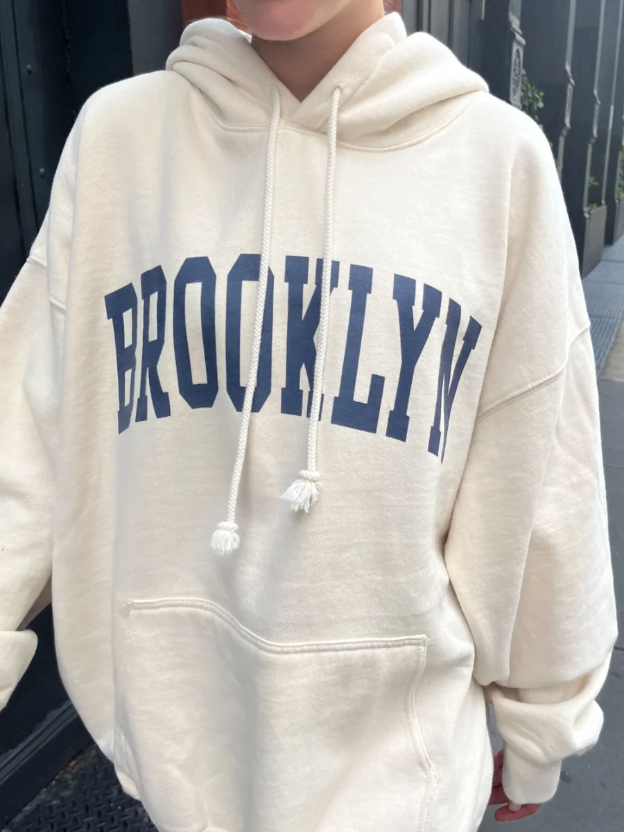 Brooklyn Print Hoodie Woman 2023 Autumn Long Sleeve Hooded Pocket Pull Sweatshirts Casual Vintage Streetwear Y2k Hoodies Tops