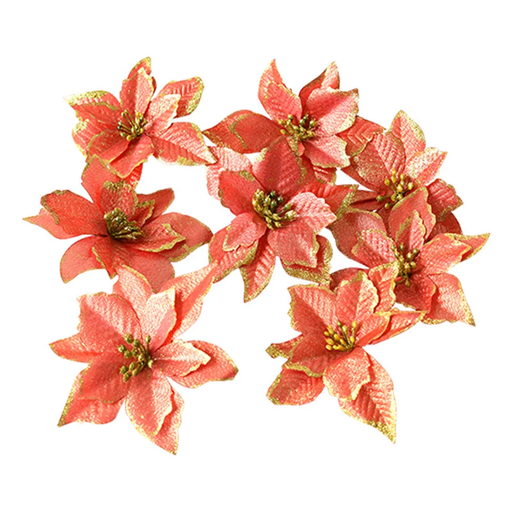 

10Pcs Christmas Flower Decor 13Cm Sparkling Artificial Blooms for Xmas Tree Wreaths Wedding Home Office Hotel Decoration Red