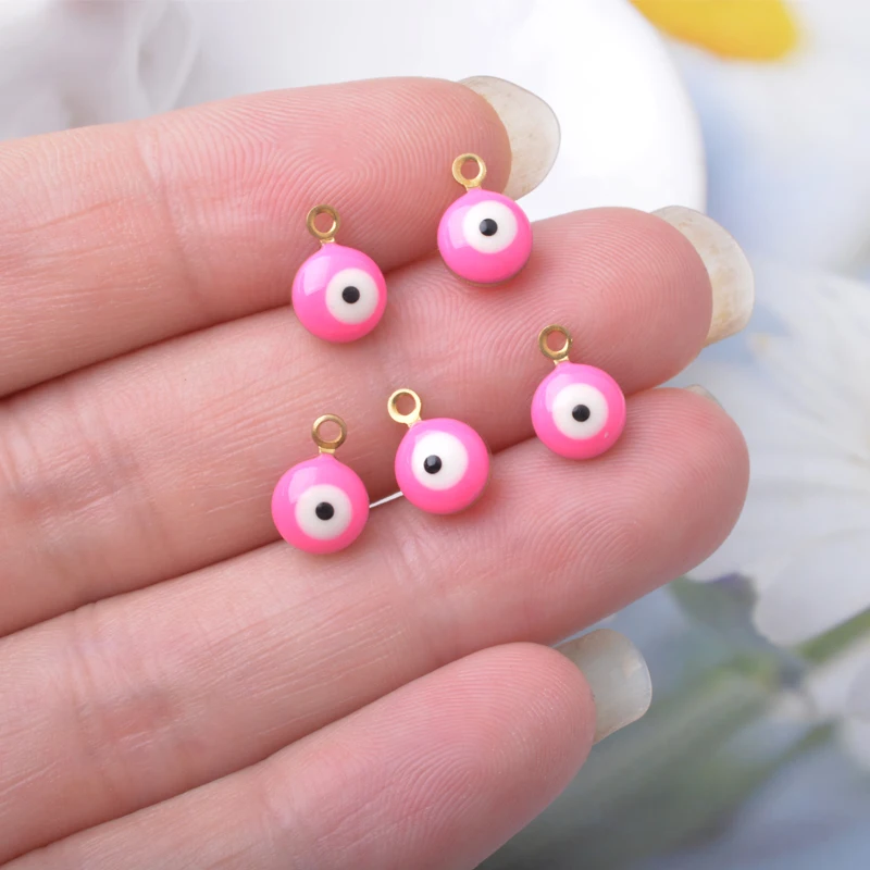 30 Stück doppelseitige Böses-Auge-Anhänger aus Kupfer mit Emaille, Glücksbringer-Mini-Anhänger für Armbänder, Halsketten, Ohrringe und Accessoires – Detail 8