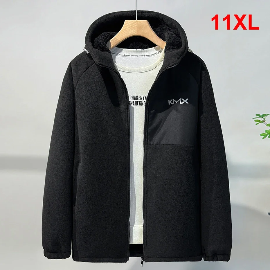 Autumn Winter Polar Fleece Jacket Men 10XL 11XL Plus Size Hooded Jacket Coat Fashion Casual Warm Jacket Coat Male